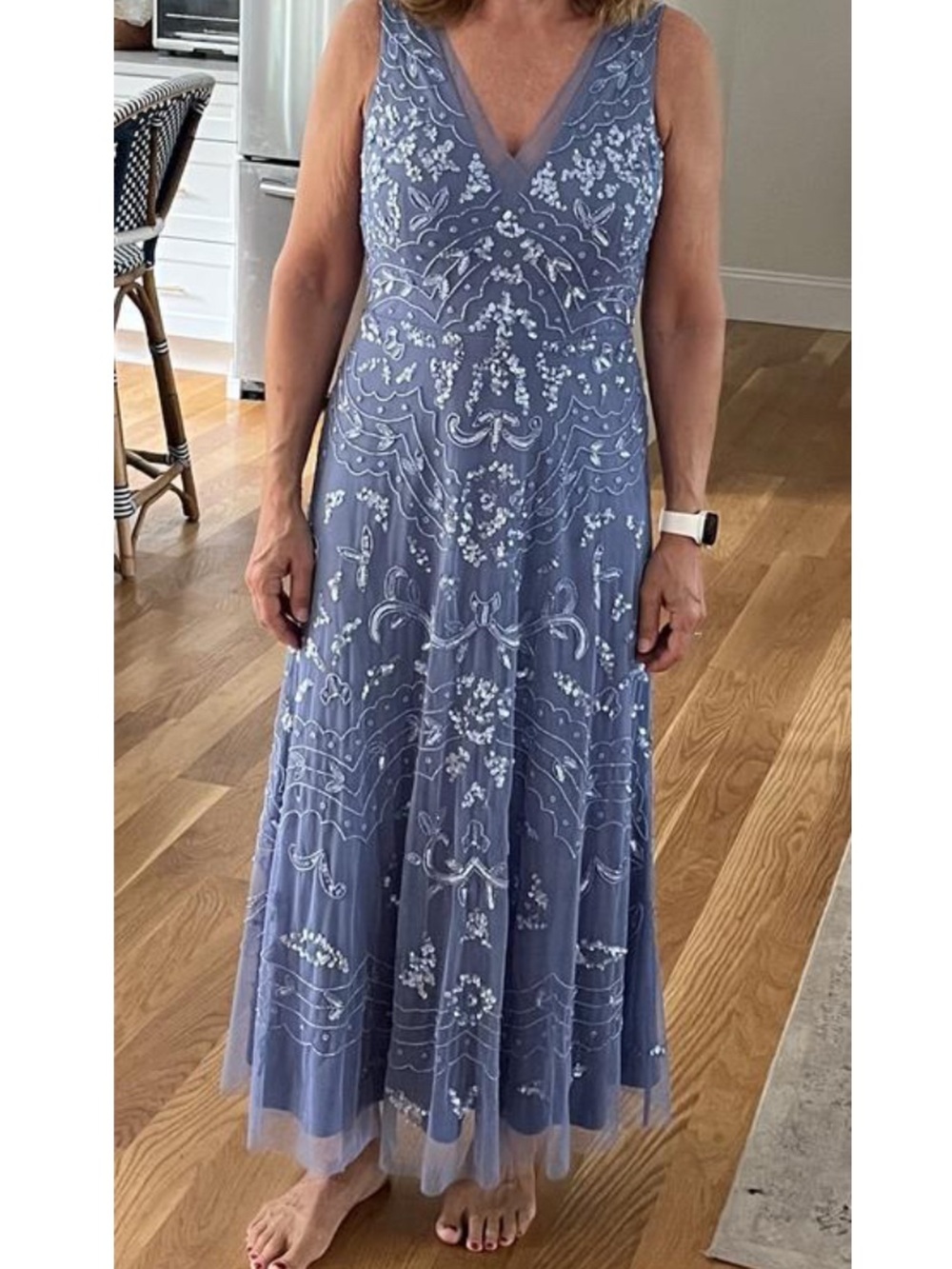 Adrianna Papell Dress SZ 14 Blue Sequin Beaded Midi Formal Cocktail NWT GALA MOB - Picture 6 of 13